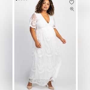 PinkBlush White Lace Mesh Overlay Plus Maternity Maxi Dress